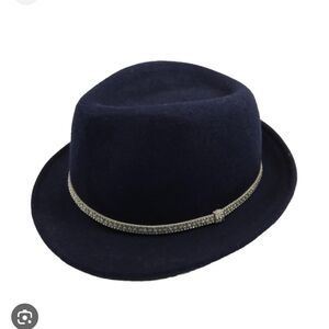 Charming Charlie Navy blue fedora hat with silver sparkling band